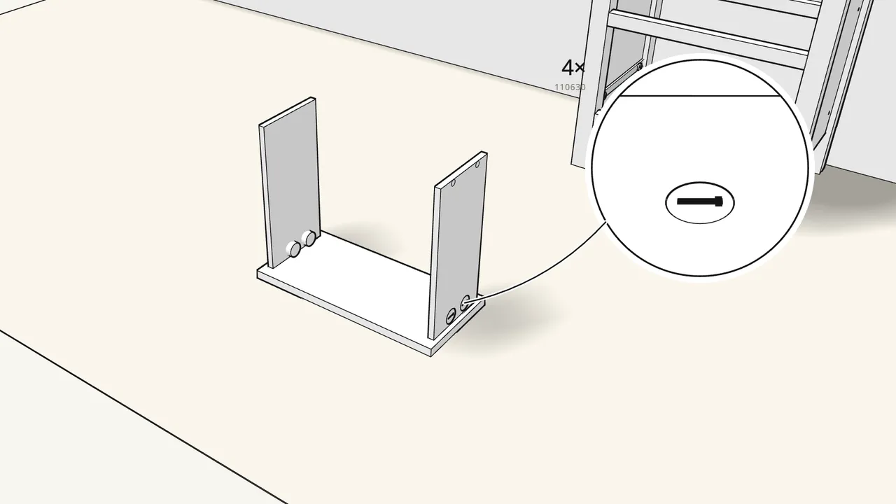 Step 19: Stand the sides on the front. Lock with 4 cam locks (110630). — IKEA HEMNES assembly