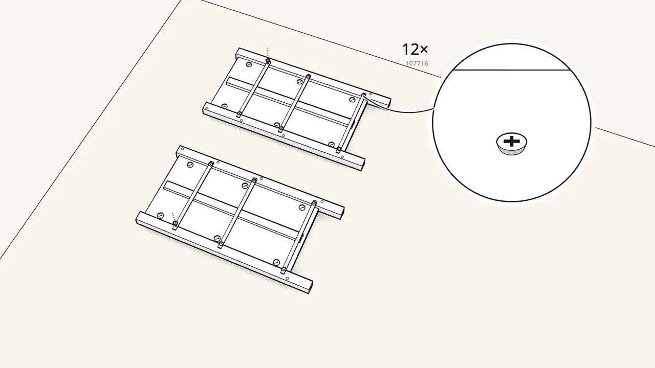 Step 5: Screw the runners to both frames: 6 screws (107716) each. — IKEA HEMNES assembly