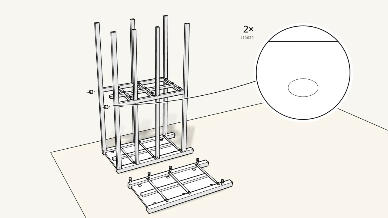 Step 10: Fit the three remaining short rails. Lock with 2 cam locks. — IKEA HEMNES assembly
