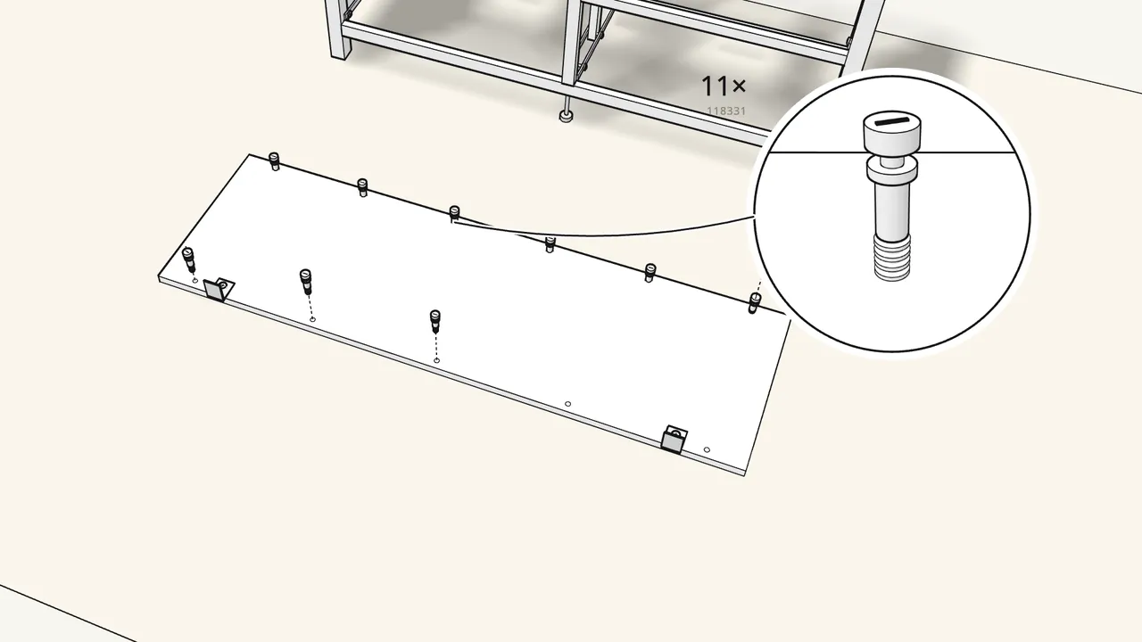 Step 14: Top, upside down: fit the 2 wall brackets and 11 cam bolts. — IKEA HEMNES assembly