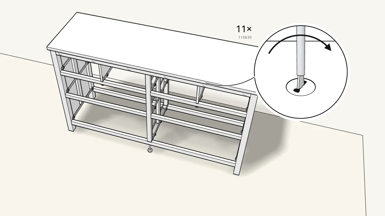 Step 16: Insert 11 cam locks (110630) and turn them clockwise. — IKEA HEMNES assembly