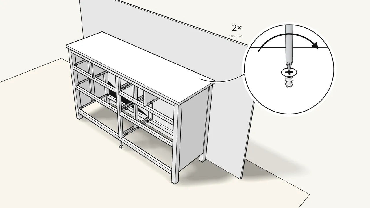 Step 19: Fix the dresser to the wall through both brackets. — IKEA HEMNES assembly