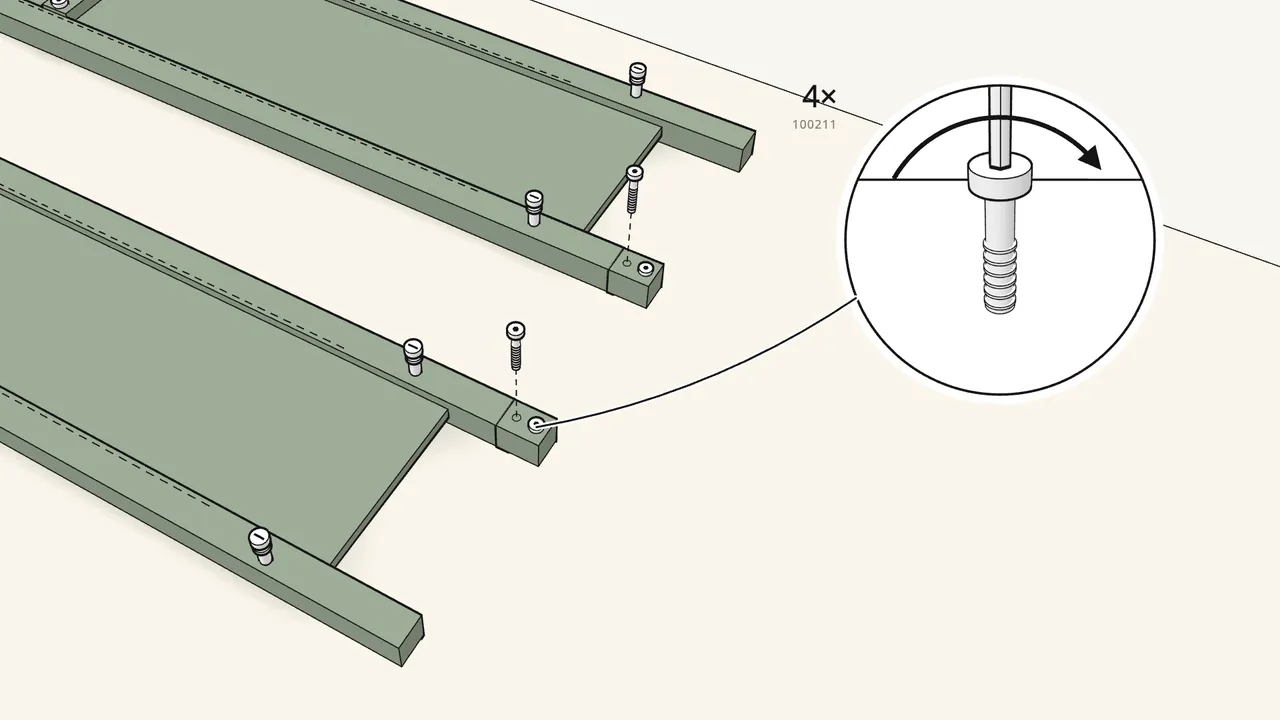 Step 4: Screw a foot block onto the bottom end of each side. — IKEA HEMNES assembly