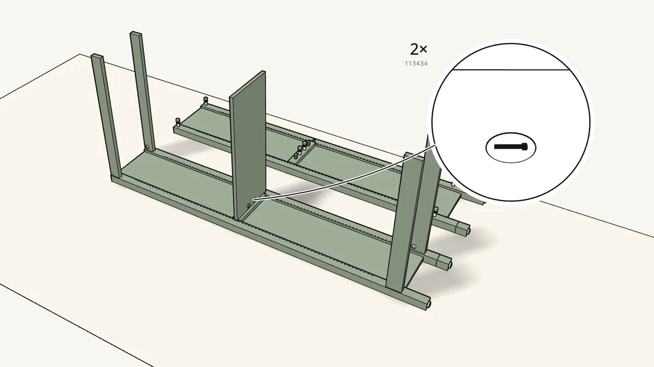 Step 9: Stand the fixed shelf on the middle rail. Lock it with 2 cam locks. — IKEA HEMNES assembly