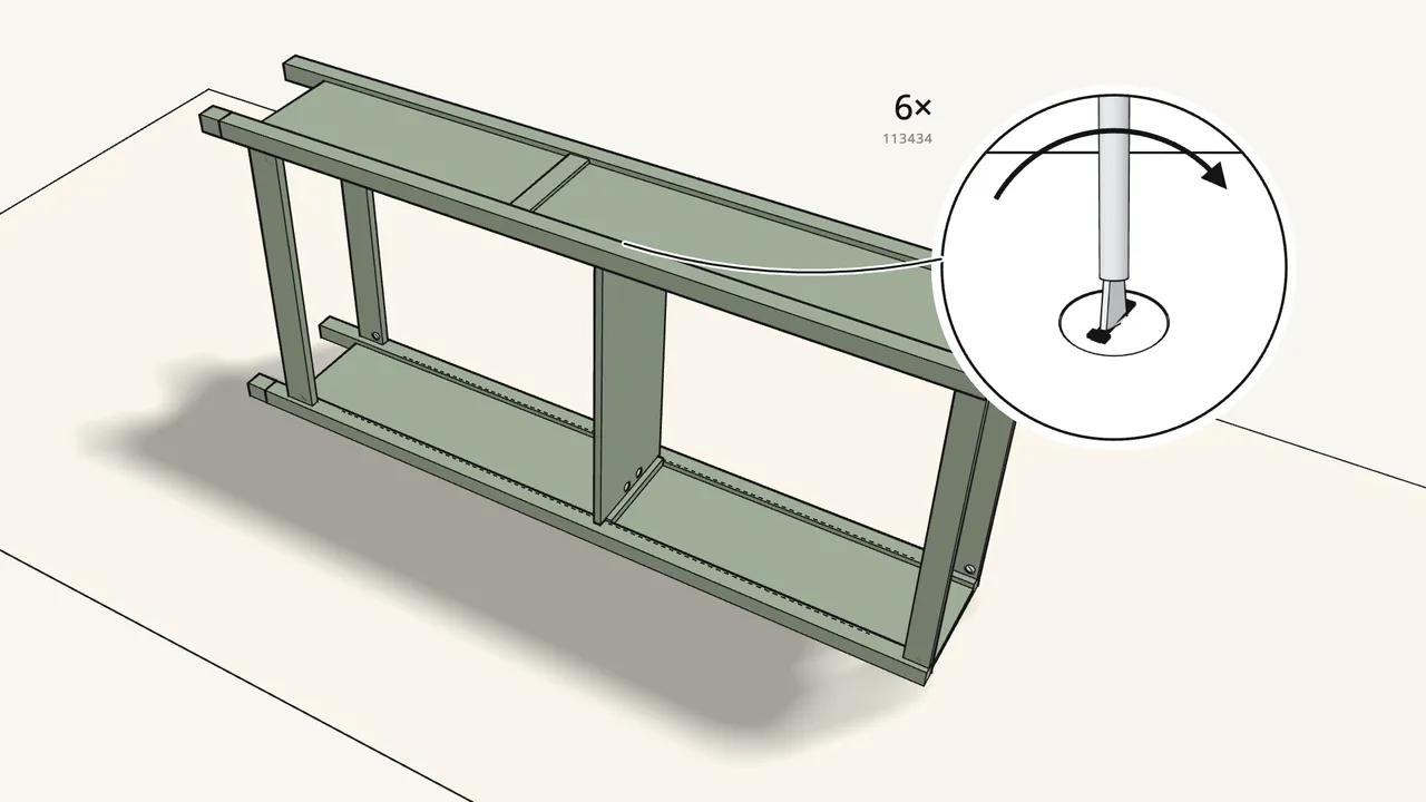 Step 11: Insert 6 cam locks (113434) and turn them clockwise. — IKEA HEMNES assembly