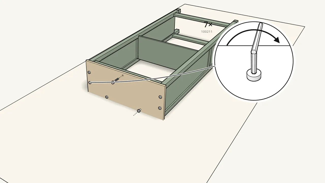 Step 14: Fix the top with 7 screws (100211) and the Allen key. — IKEA HEMNES assembly