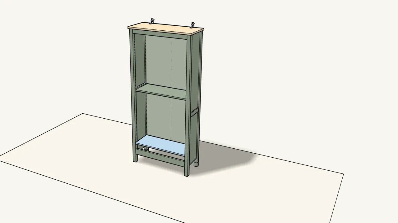 Step 22: Press in 4 shelf pins (104171). Lay the bottom shelf on them. — IKEA HEMNES assembly
