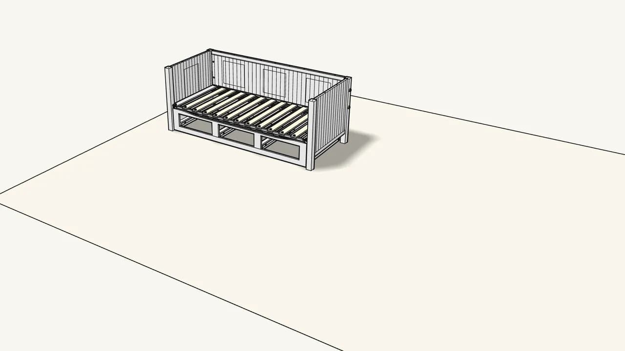 Step 18: With 2 people: lift the frame, slide the pull-out bed underneath. — IKEA HEMNES assembly