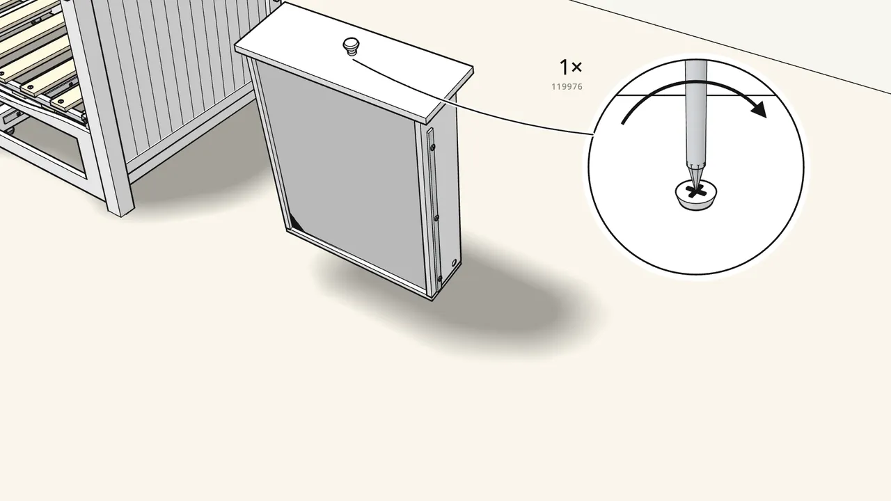 Step 25: Fit the knob (117615) with its screw (119976). Turn the drawer over. — IKEA HEMNES assembly