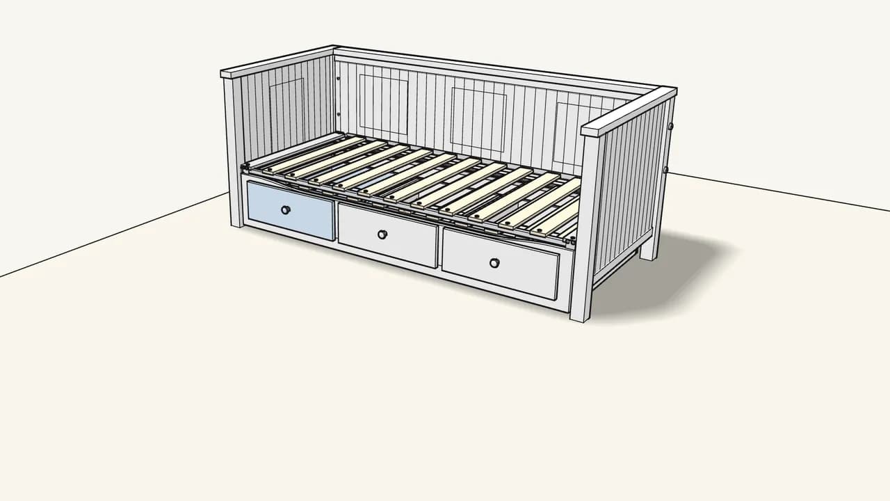 Step 27: Slide the 3 drawers into the pull-out bed. — IKEA HEMNES assembly