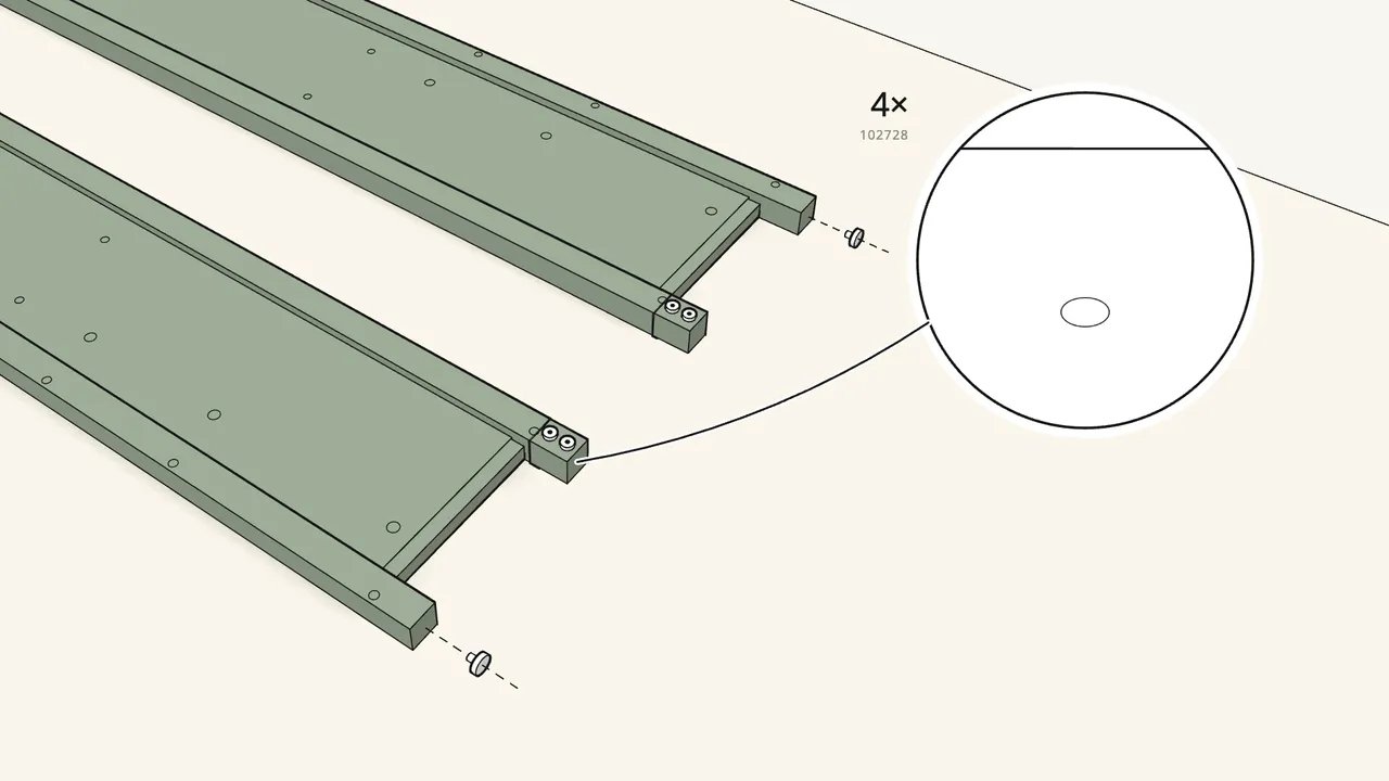 Step 7: Lay both side frames flat. Screw on the 2 foot blocks. — IKEA HEMNES assembly