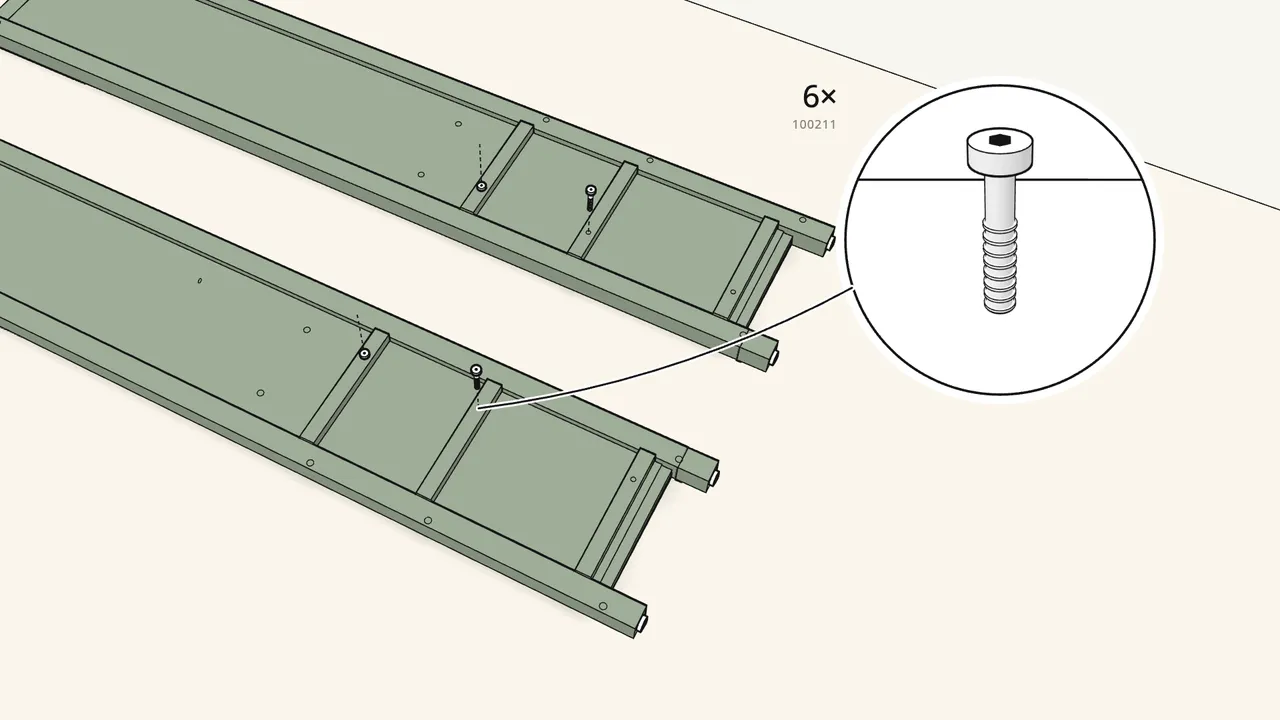 Step 8: Fit 6 runner supports with dowels (101350). — IKEA HEMNES assembly