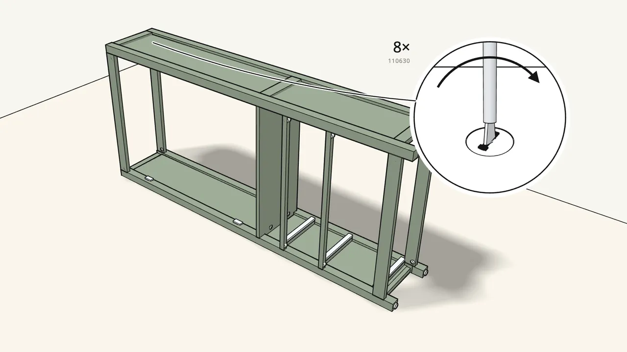 Step 14: Insert 8 cam locks (110630) and turn them clockwise. — IKEA HEMNES assembly