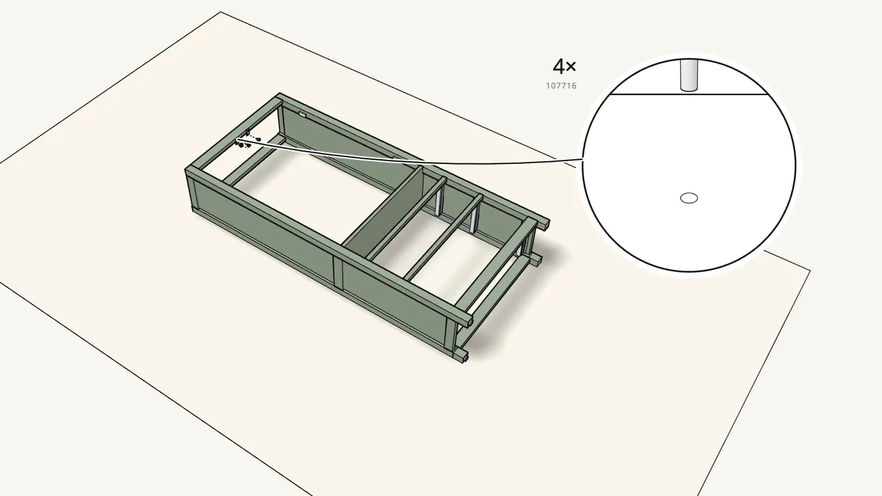 Step 15: Lay the frame on its back. Fit the 2 door stops (121360). — IKEA HEMNES assembly