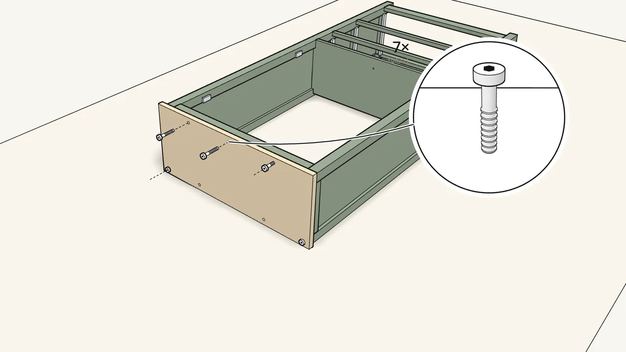 Step 16: Push 2 dowels (101350) into the frame. Fit the top. — IKEA HEMNES assembly
