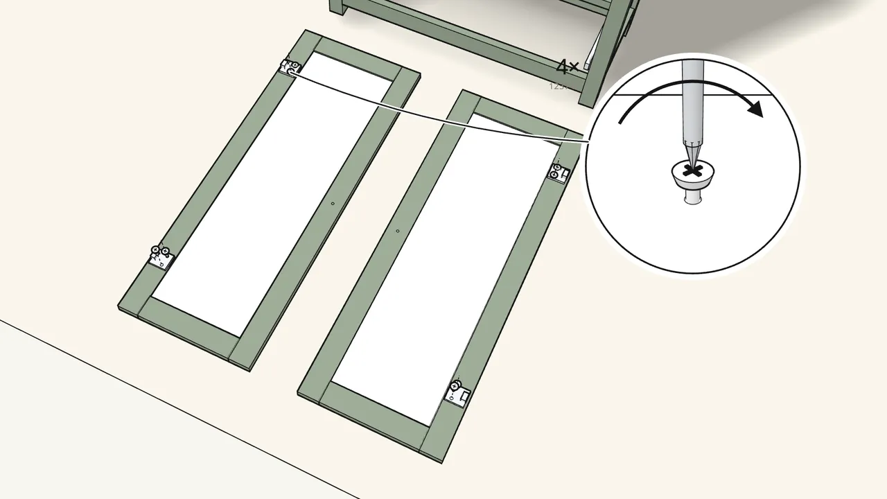 Step 22: Lay the doors face down. Screw on the 4 hinges. — IKEA HEMNES assembly