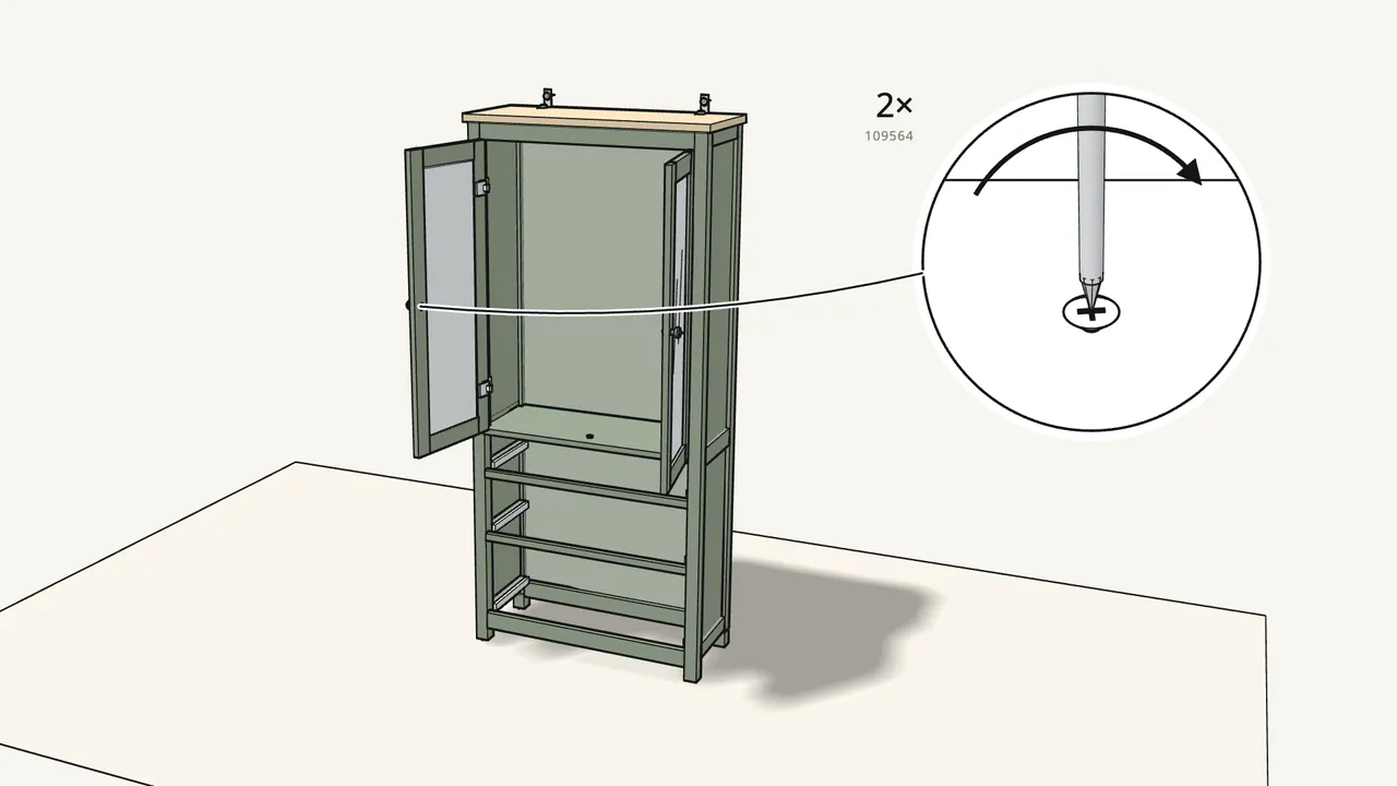 Step 24: Fit a knob (10122514) on each door with screw 109564. — IKEA HEMNES assembly