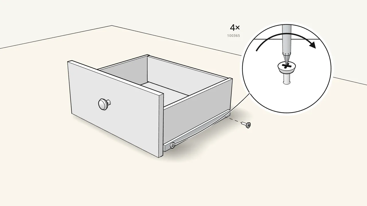 Step 7: Clip on the 2 drawer runners (112482). Fix with 4 screws (100365). — IKEA HEMNES assembly
