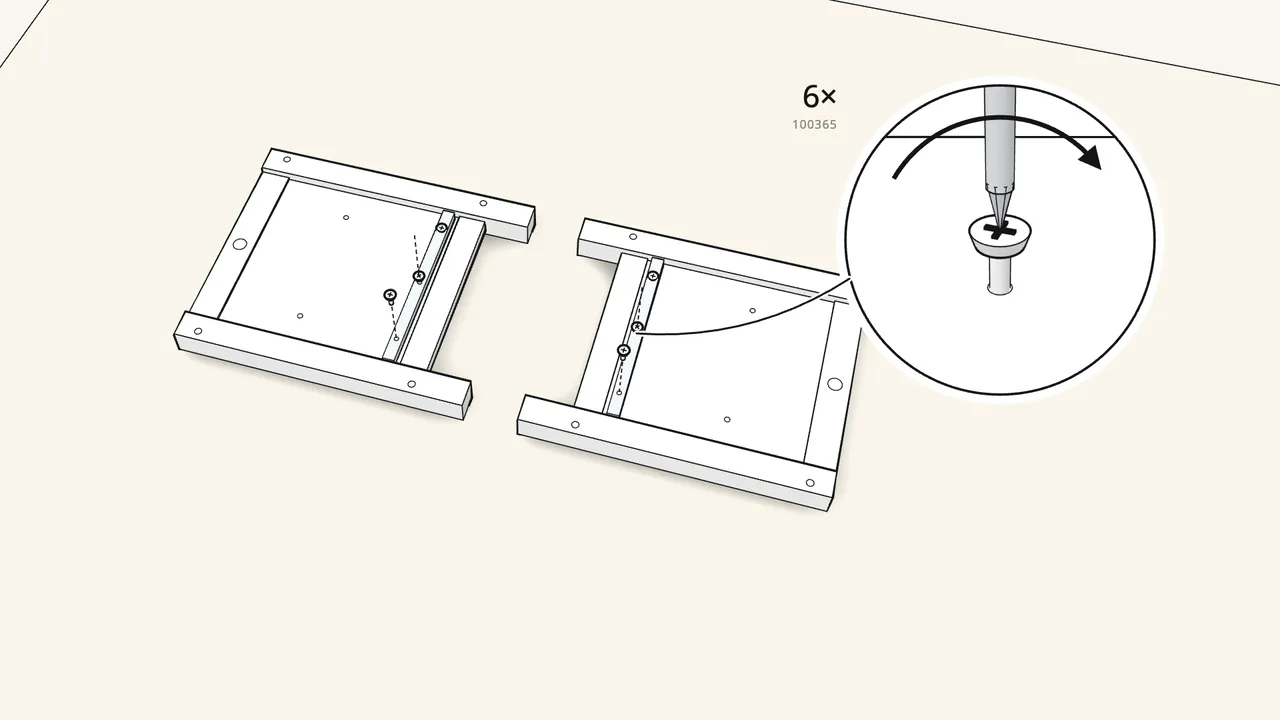 Step 9: Screw a runner (112482) onto each end frame: 3 screws (100365) each. — IKEA HEMNES assembly