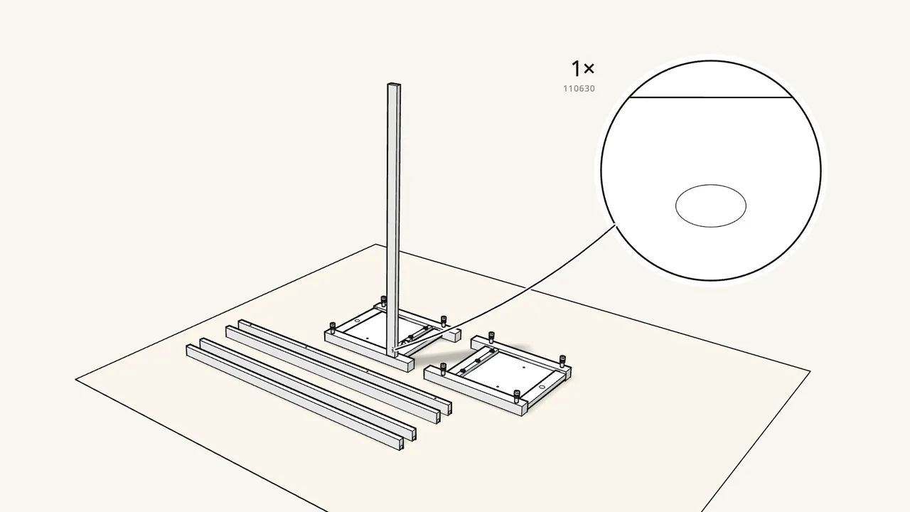 Step 11: Push a dowel (101350) into a rail and stand it on the end frame. — IKEA HEMNES assembly