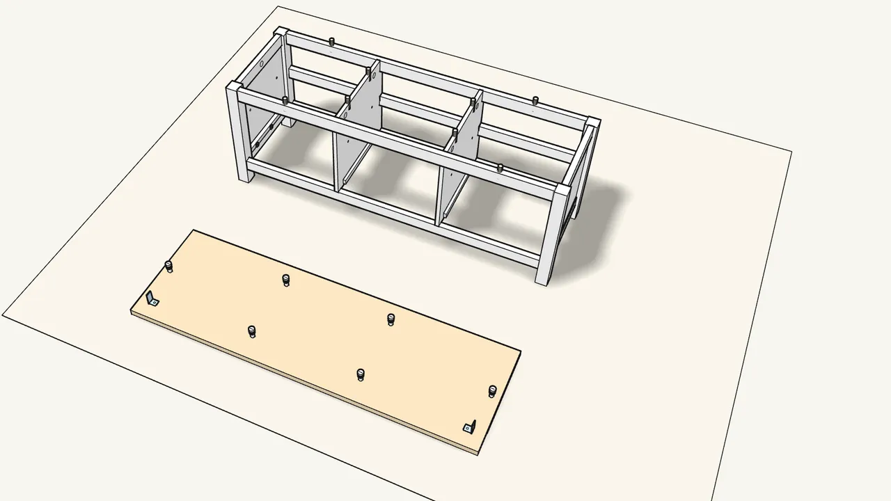 Step 18: Top, face down: 6 cam bolts (118331) and 2 brackets (119256). — IKEA HEMNES assembly