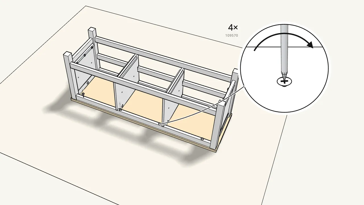 Step 21: Drive 4 screws (109570) into the top. — IKEA HEMNES assembly
