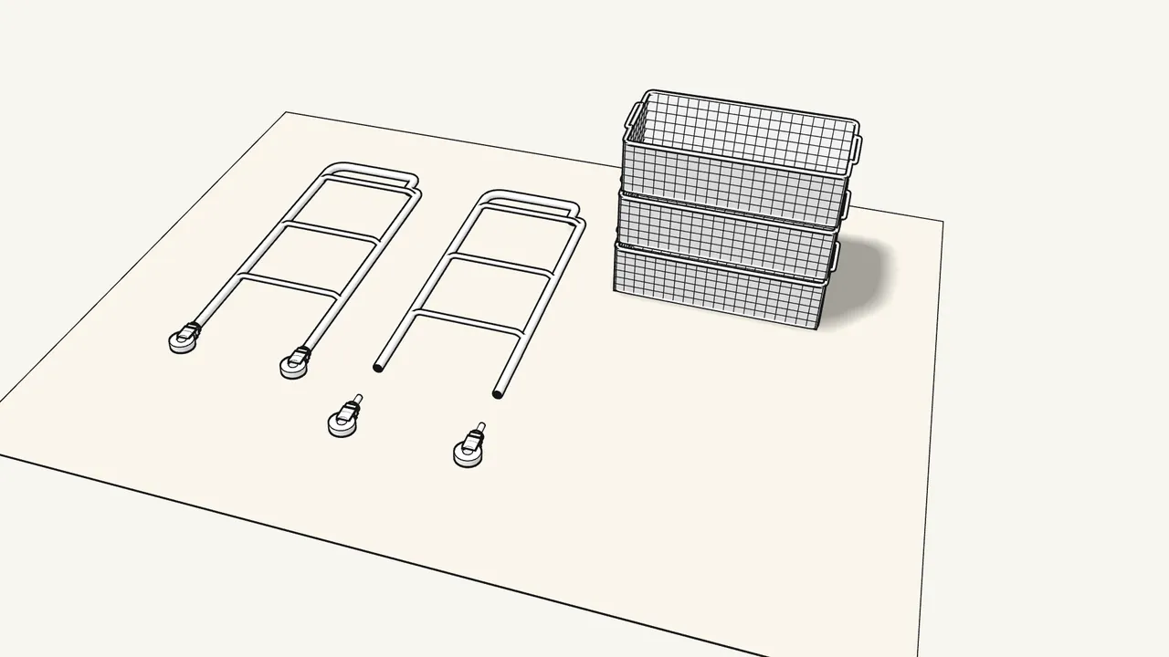 Step 2: Push a castor into each tube end of the first frame. — IKEA HORNAVAN assembly