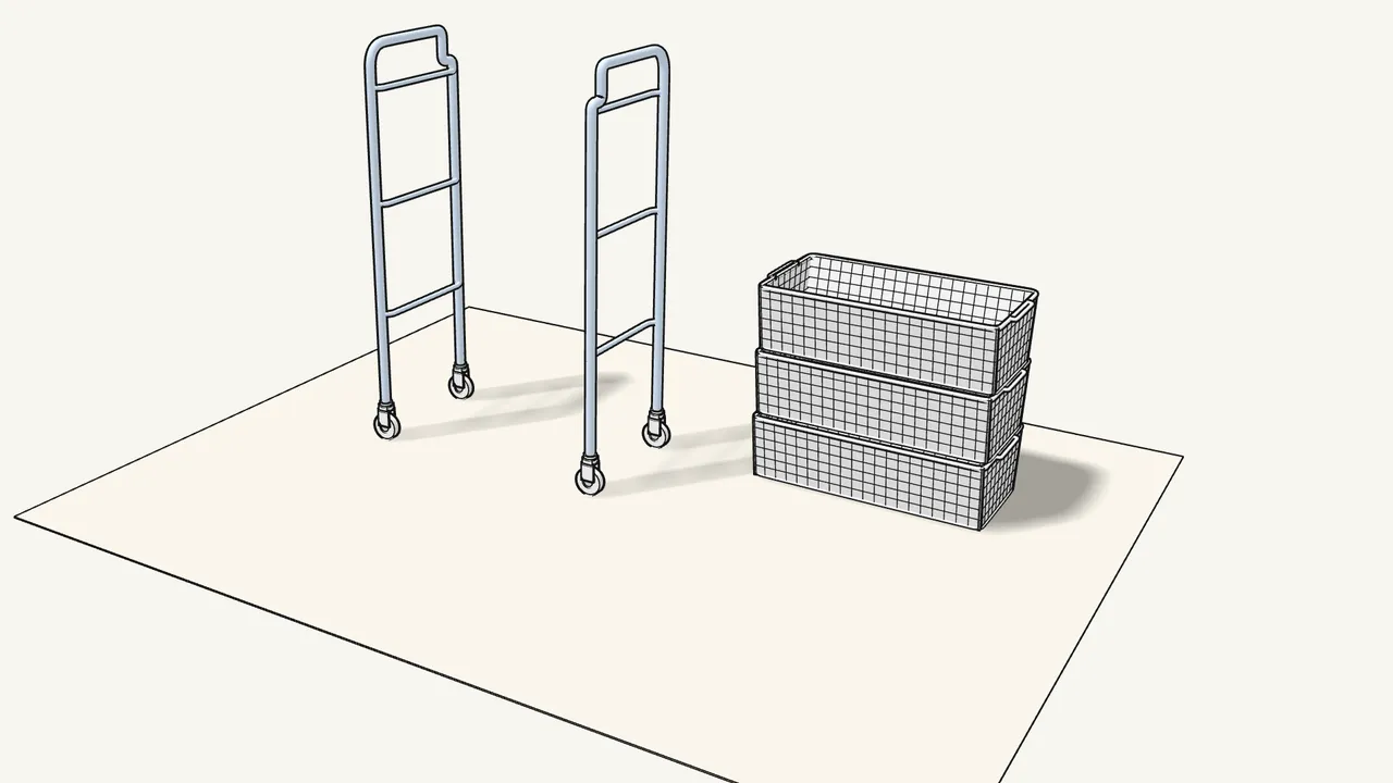 Step 4: Stand both frames on their castors, facing each other. — IKEA HORNAVAN assembly