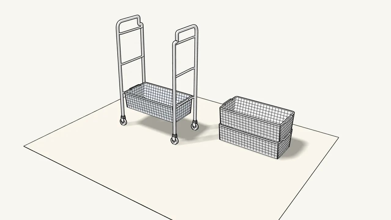 Step 5: Hang the bottom basket on the lowest rungs. — IKEA HORNAVAN assembly