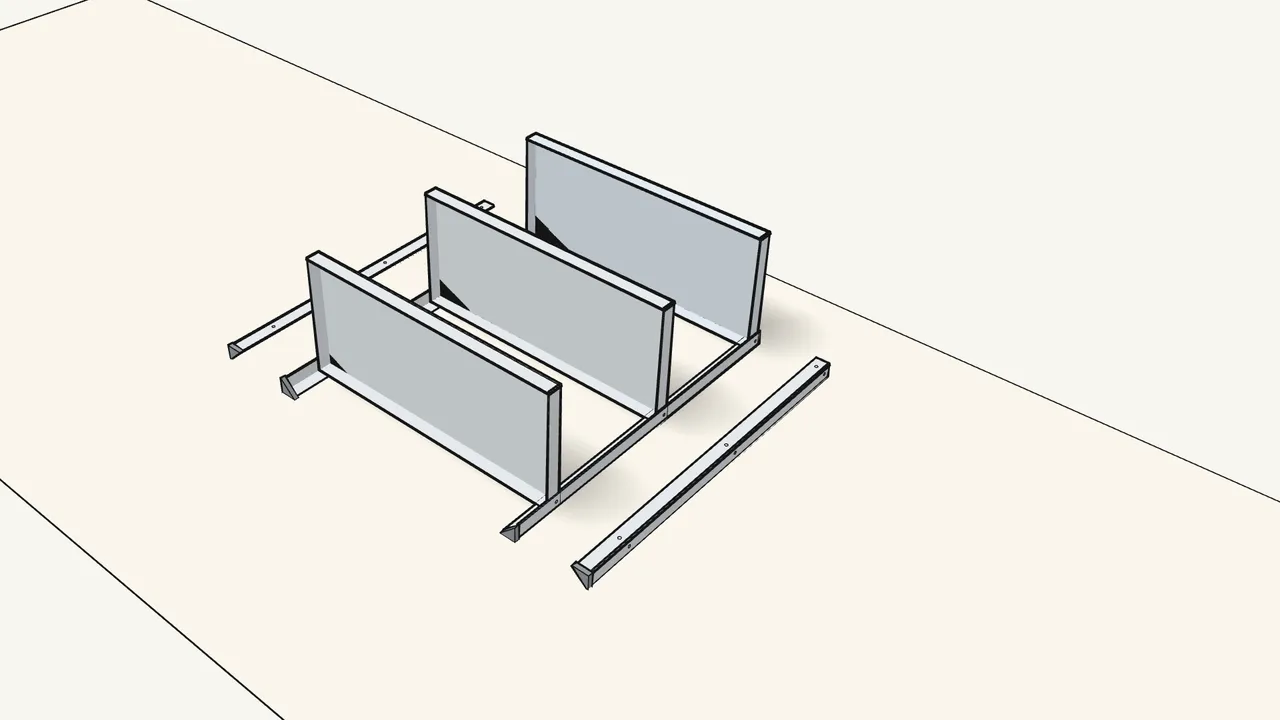 Step 3: Stand the 3 shelves up between 2 posts lying on the floor. — IKEA HYLLIS assembly