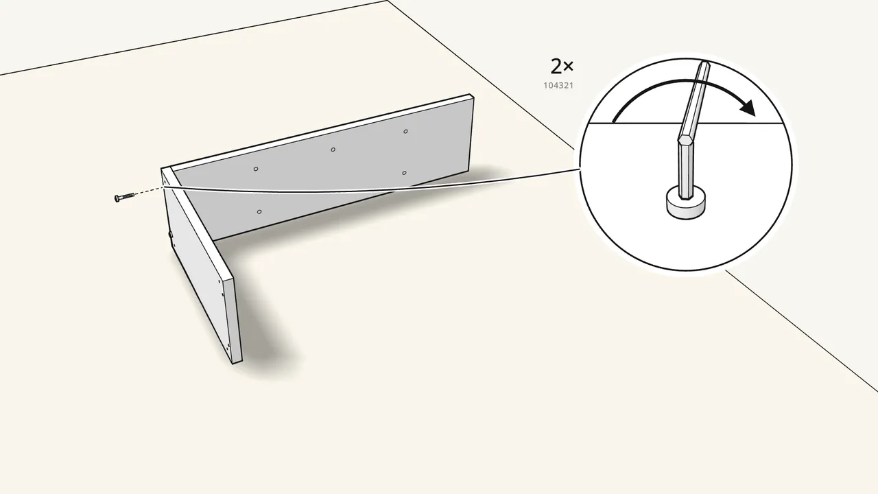 Step 1: Join a short panel to a long side with 2 bolts (104321). — IKEA KALLAX assembly