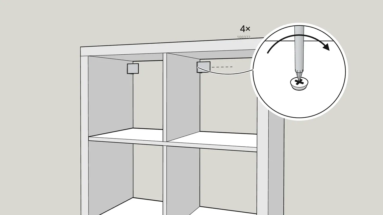 Step 14: Screw the 2 wall brackets (115753) in the top cells, at the back. — IKEA KALLAX assembly