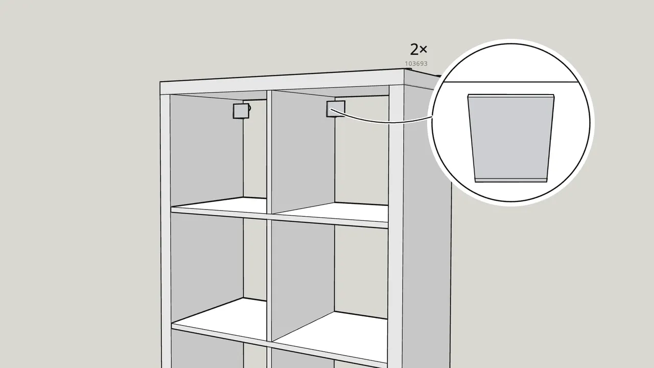 Step 17: Push the unit back and hook the brackets on with plates 103693. — IKEA KALLAX assembly