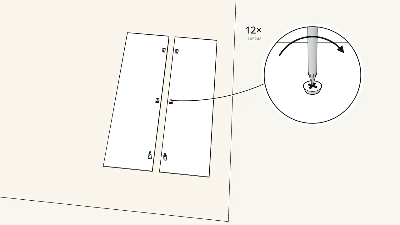 Step 1: Screw 3 hinge plates (109221) onto each side panel. — IKEA KLEPPSTAD assembly