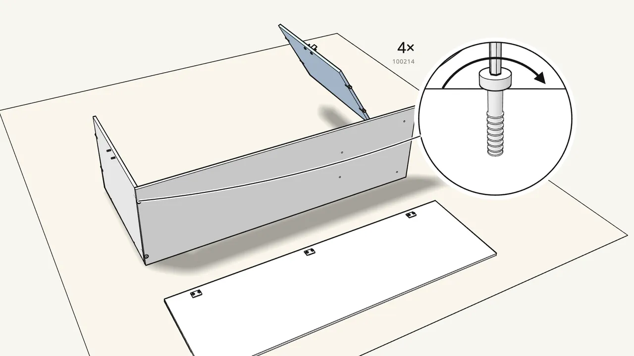 Step 4: Stand one side on its edge. Fix the top and bottom — 2 screws each. — IKEA KLEPPSTAD assembly