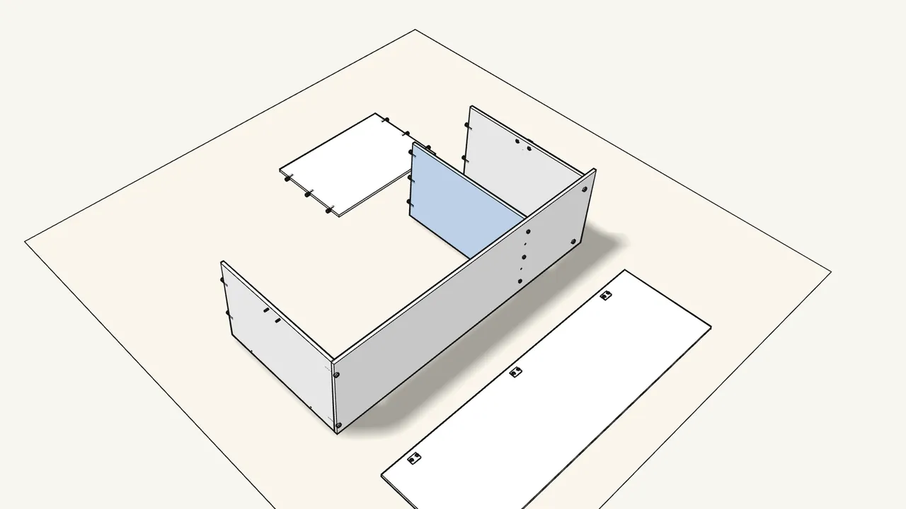Step 5: Push 12 dowels into the two shelves. Fix one shelf with 2 screws. — IKEA KLEPPSTAD assembly