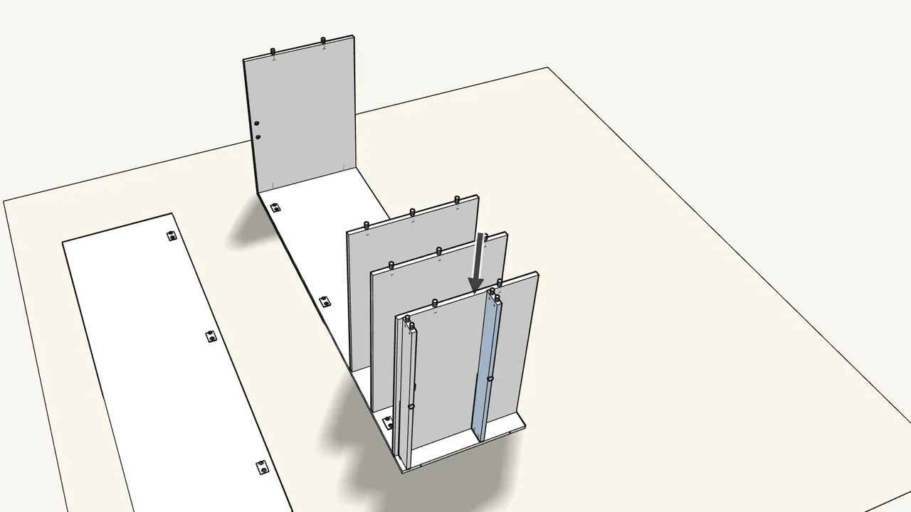 Step 8: Slide the two rails in at the bottom end. — IKEA KLEPPSTAD assembly