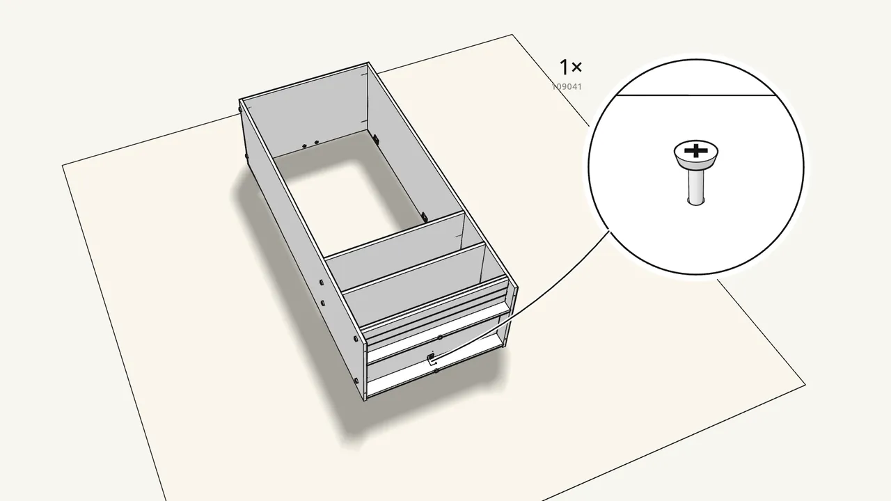 Step 12: Turn it onto its front. Screw the bracket to the front rail. — IKEA KLEPPSTAD assembly
