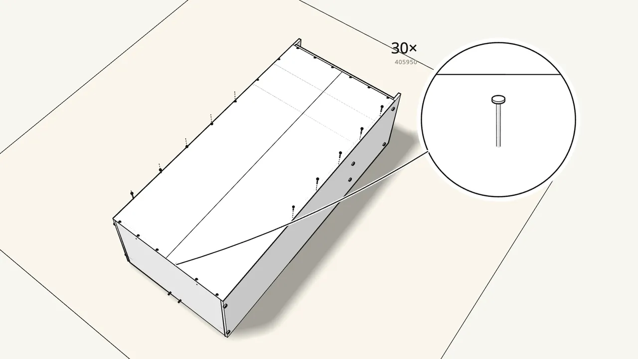 Step 13: Lay on the back panel, line it up and nail it on. — IKEA KLEPPSTAD assembly