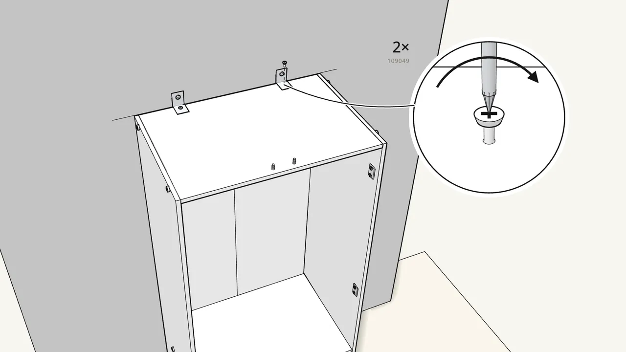 Step 17: Push it back and screw the brackets to the top panel. — IKEA KLEPPSTAD assembly