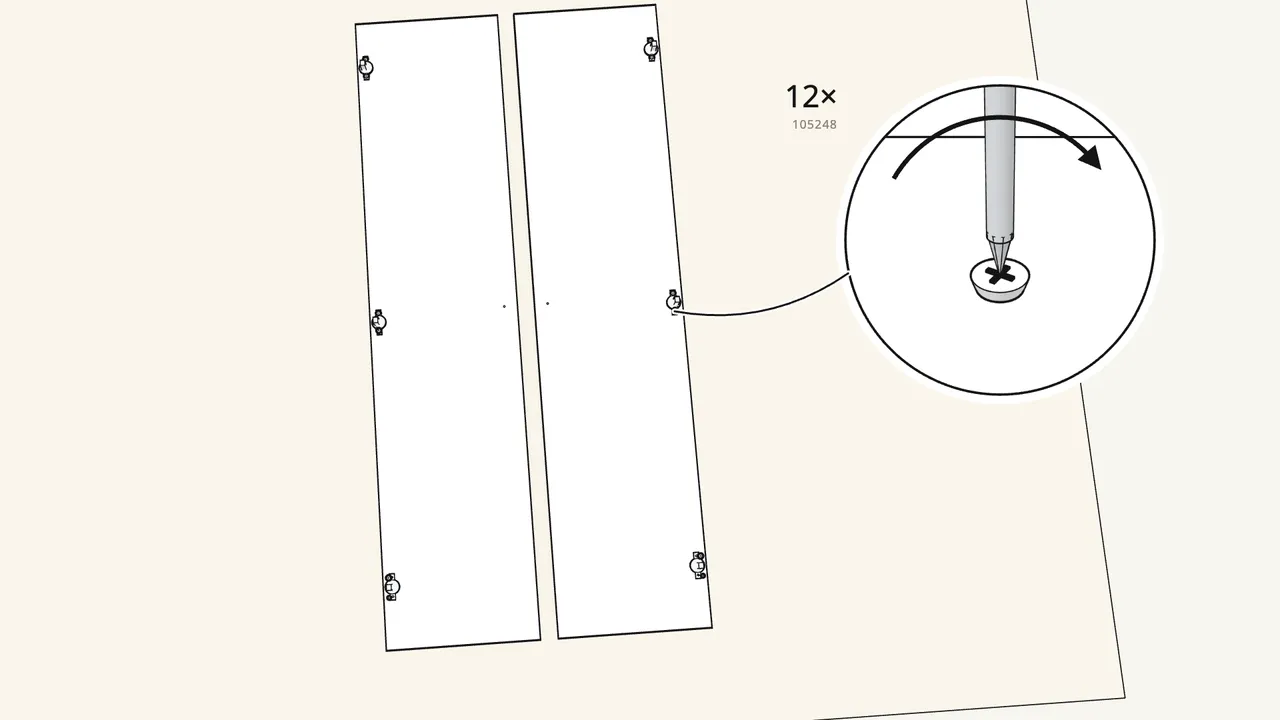 Step 19: Screw 3 hinges (109338) onto each door. — IKEA KLEPPSTAD assembly