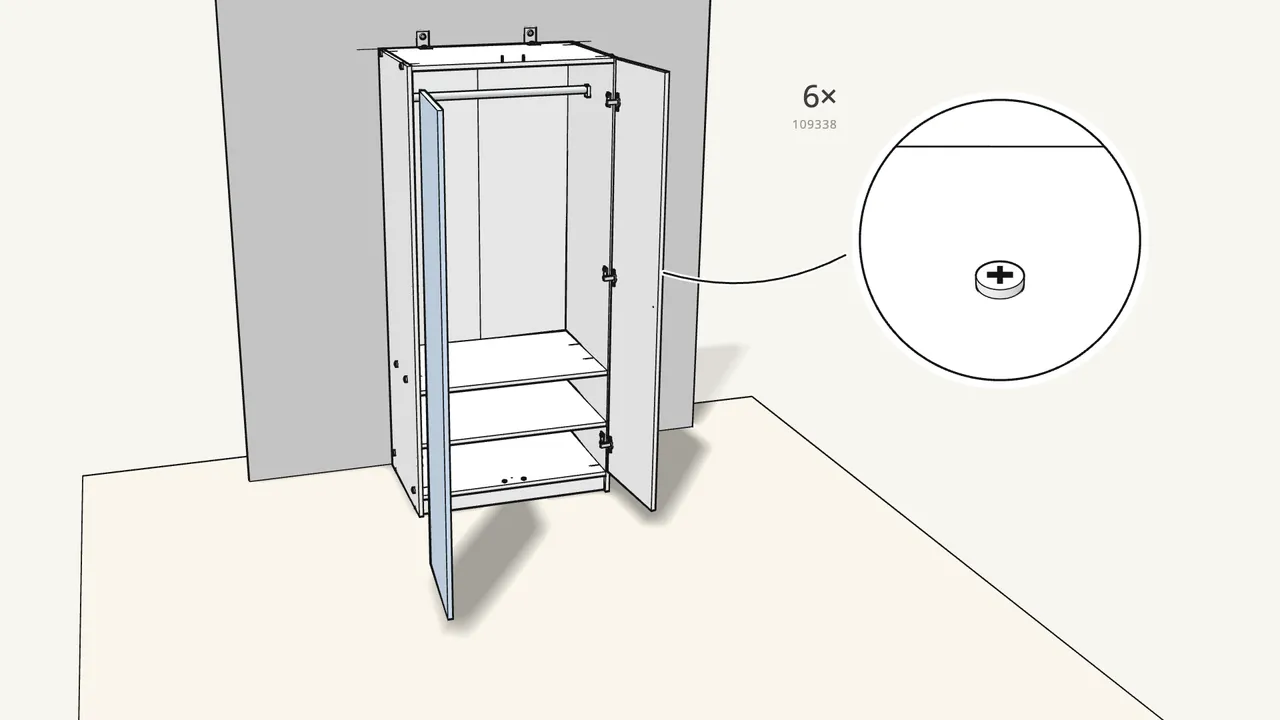Step 20: Clip each hinge onto its mounting plate, then tighten the screw. — IKEA KLEPPSTAD assembly