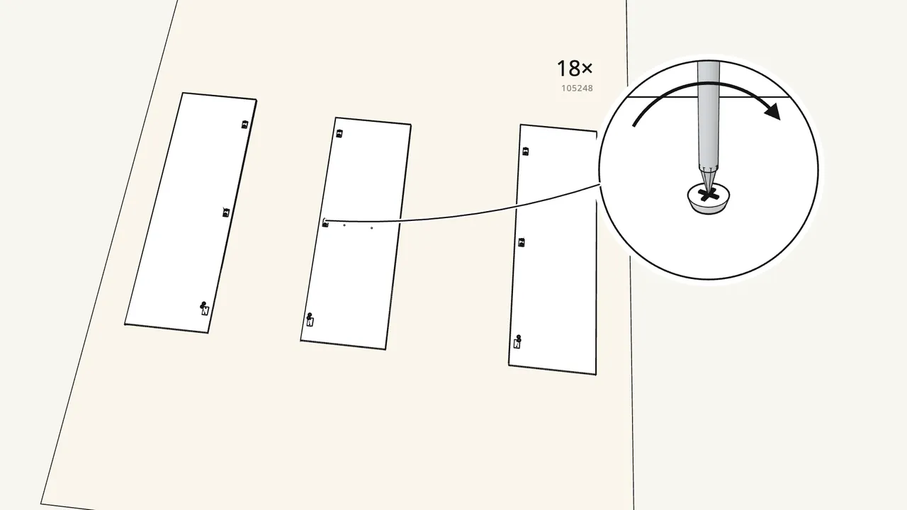 Step 1: Screw 9 hinge plates (109221) onto the two sides and the divider. — IKEA KLEPPSTAD assembly