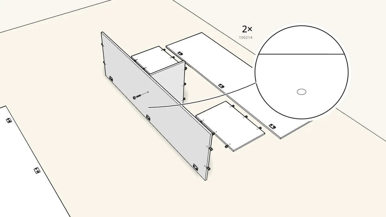 Step 3: Stand the divider on its edge and fix one shelf with 2 screws. — IKEA KLEPPSTAD assembly