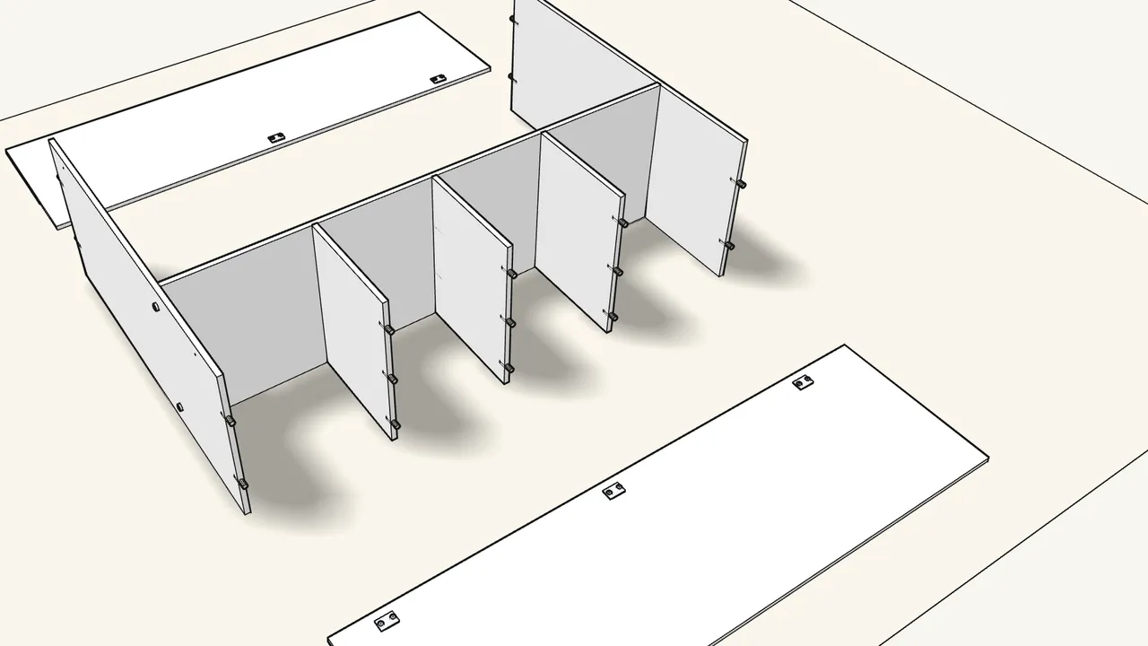 Step 7: Slide the other two shelves onto the divider’s dowels. — IKEA KLEPPSTAD assembly