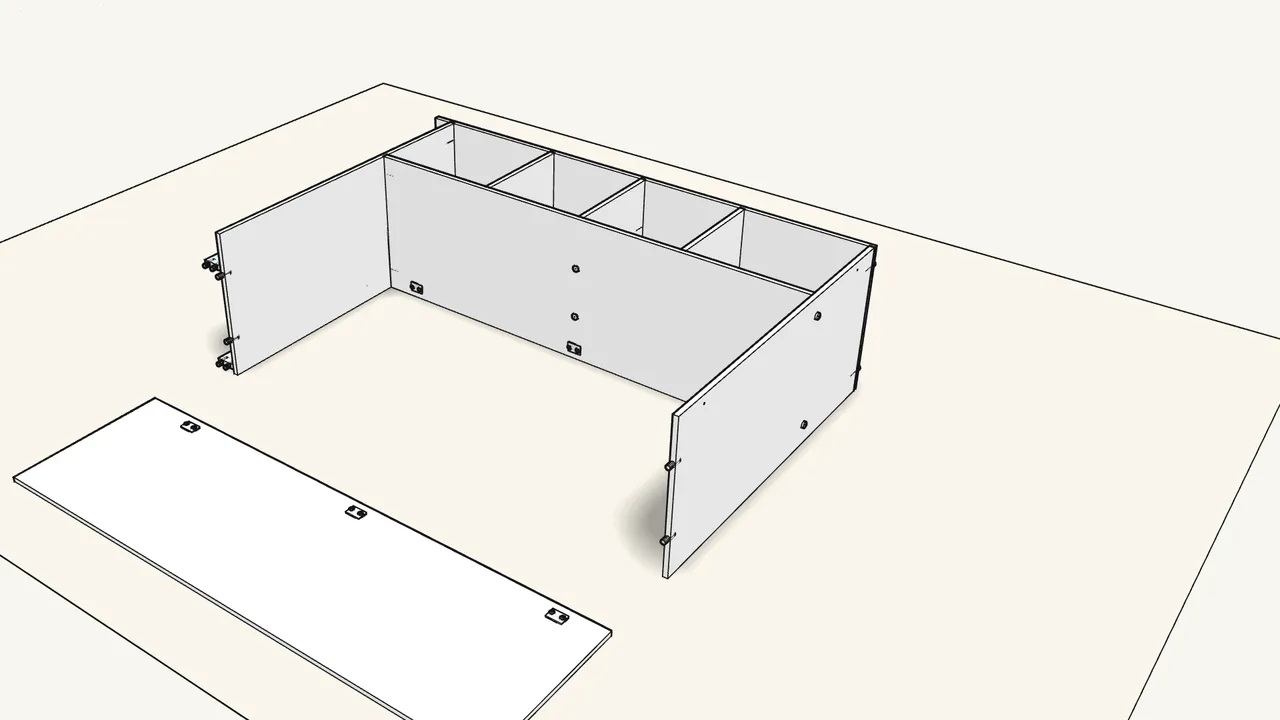 Step 10: Slide both rails in from the open side. — IKEA KLEPPSTAD assembly