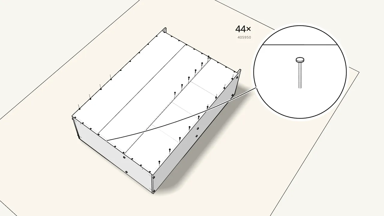 Step 13: Lay on the 3 back panels, check the joins and nail them on. — IKEA KLEPPSTAD assembly