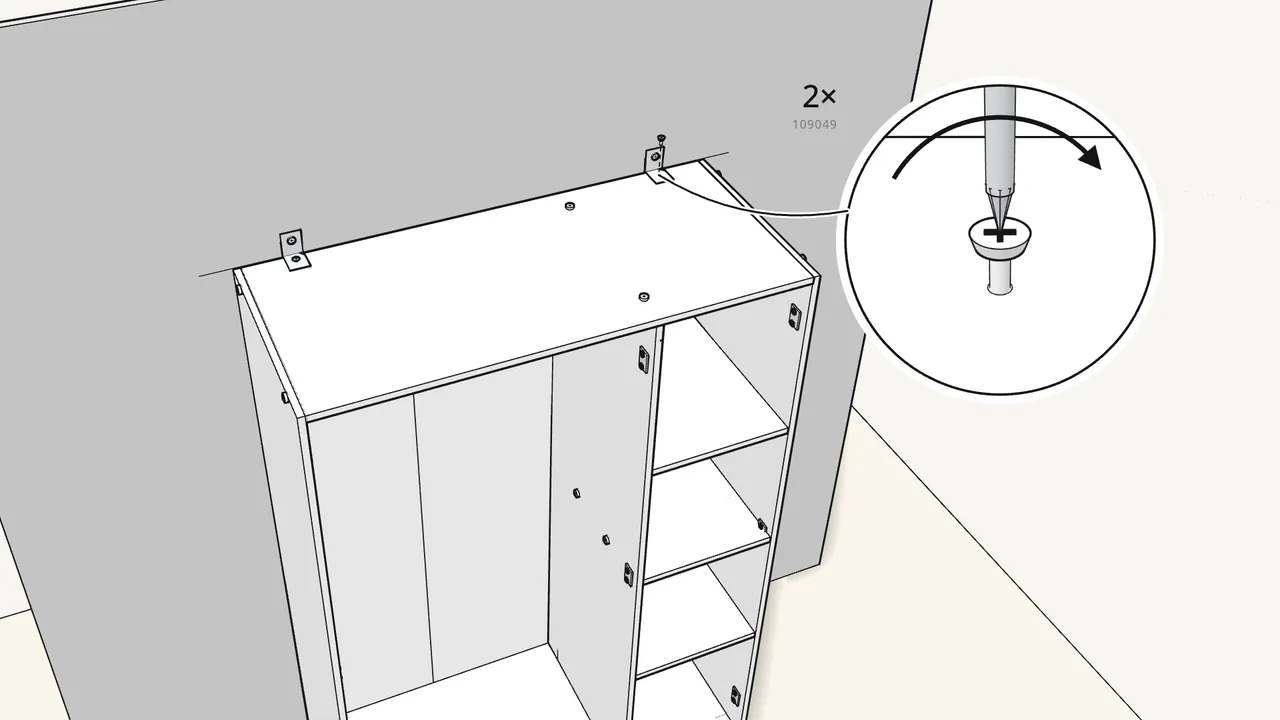 Step 18: Push it back and screw the brackets to the top panel. — IKEA KLEPPSTAD assembly