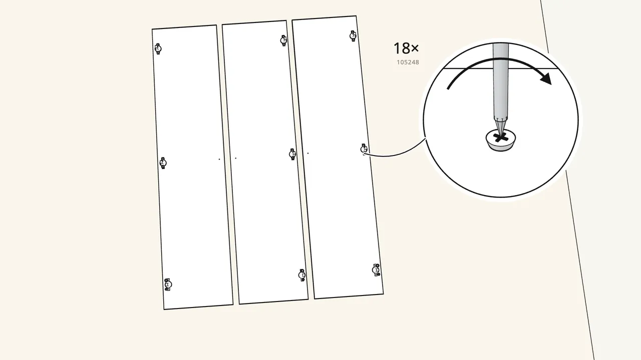 Step 20: Screw 3 hinges (109338) onto each door. — IKEA KLEPPSTAD assembly