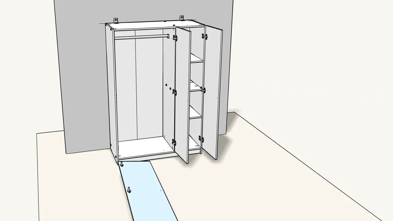 Step 21: Slide each hinge onto its mounting plate, then tighten the screw. — IKEA KLEPPSTAD assembly
